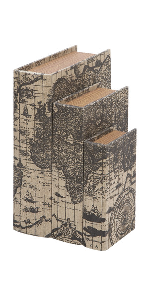 DecMode World Map Faux Book Storage Brown Faux Leather Decorative