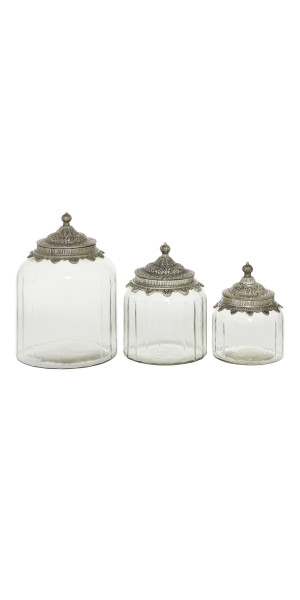 Harper & Willow Large Round Clear Glass Textured Patterned Jars with Wood  Lids, 8 in., 9 in., 11 in., 3 pc. at Tractor Supply Co.