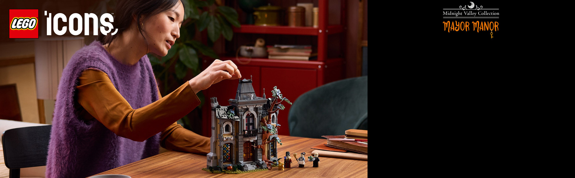 Step into a world of mystery with the LEGO Icons Mayor Manor building set for adults – the first from the Midnight Valley Collection.