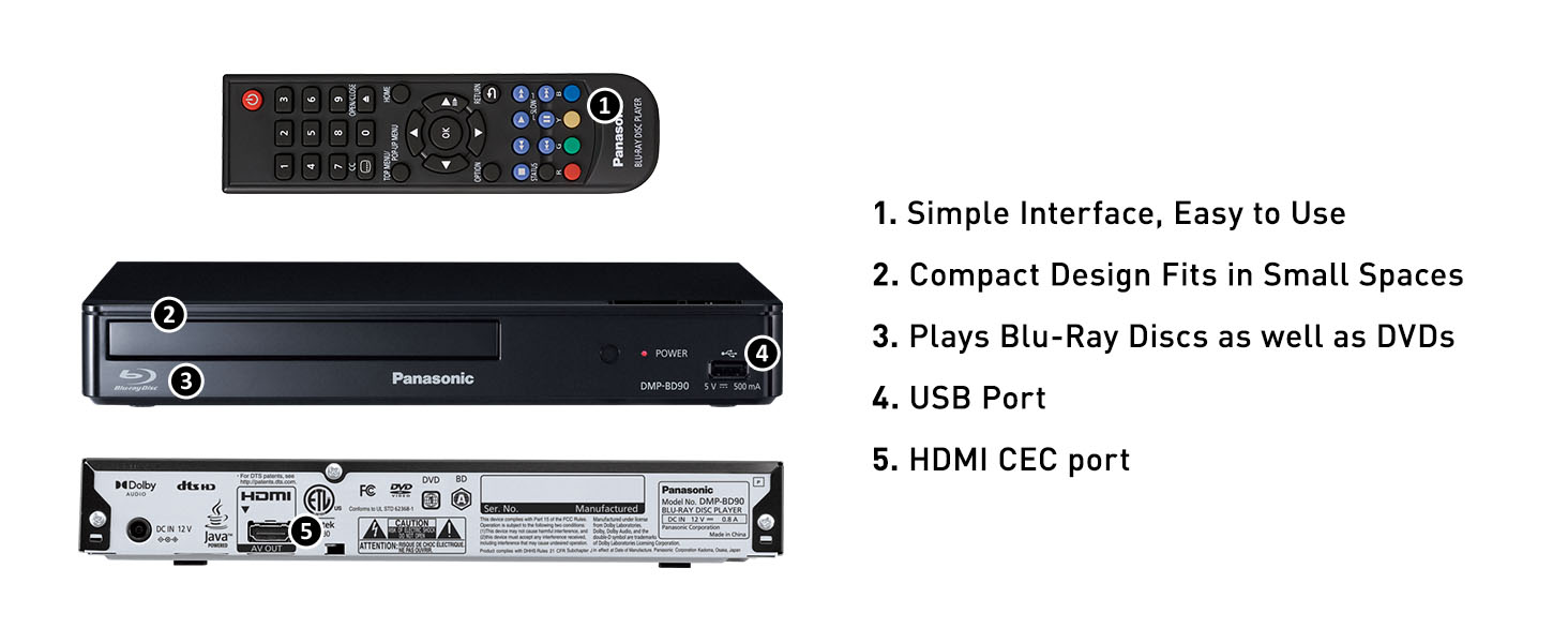 Panasonic Blu Ray DVD Player with Full HD Picture Quality and Hi 
