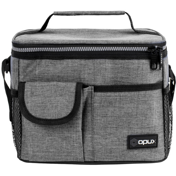 OPUX Tactical Lunch Box Men Adult, Insulated Large Cooler Bag with MOLLE,  Mesh Side Pockets Pail Office Meal Prep (Black, Large - 11x9x7 Inches)