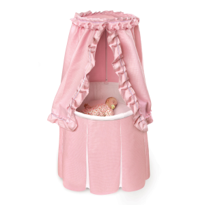 Badger Basket Empress Infant Safe Round Baby Bassinet with Canopy Pink Bedding White Pleats Walmart