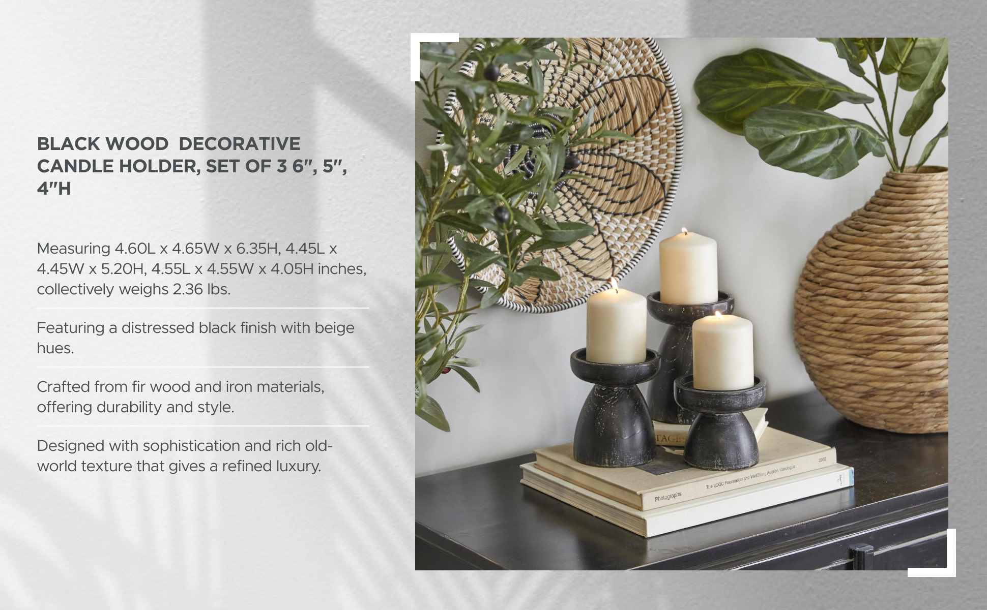 Litton Lane Black Wood Candle Holder (Set of 3) 041451 - The Home