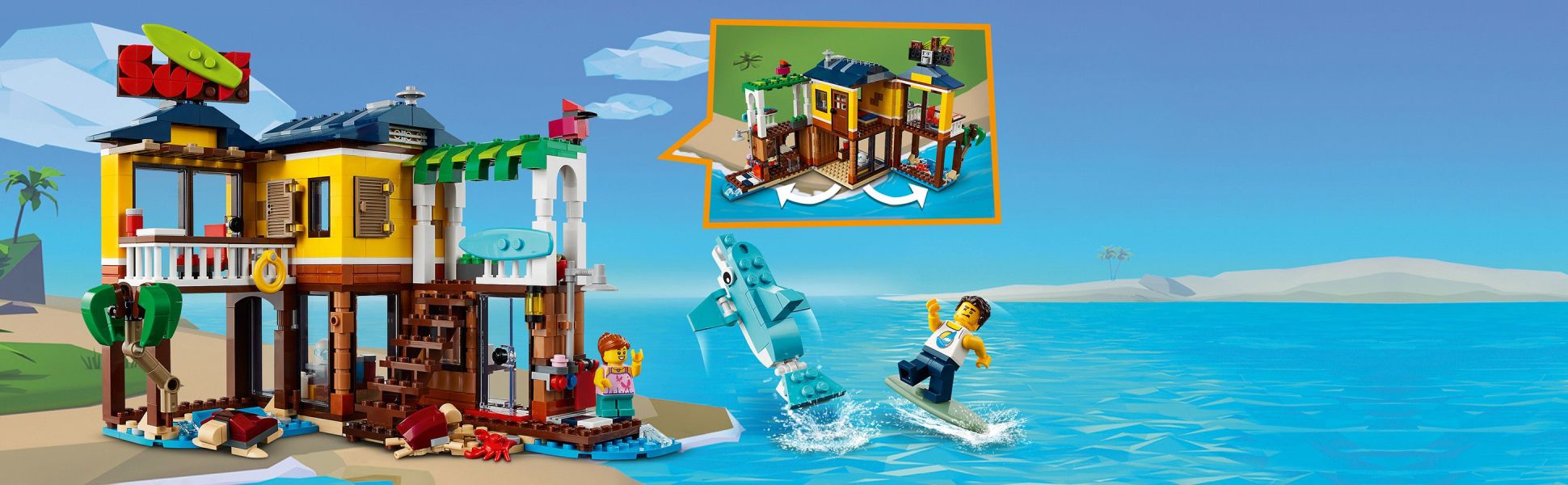 Both the surf beach house and pool house open into different configurations to give kids more entertaining story options.