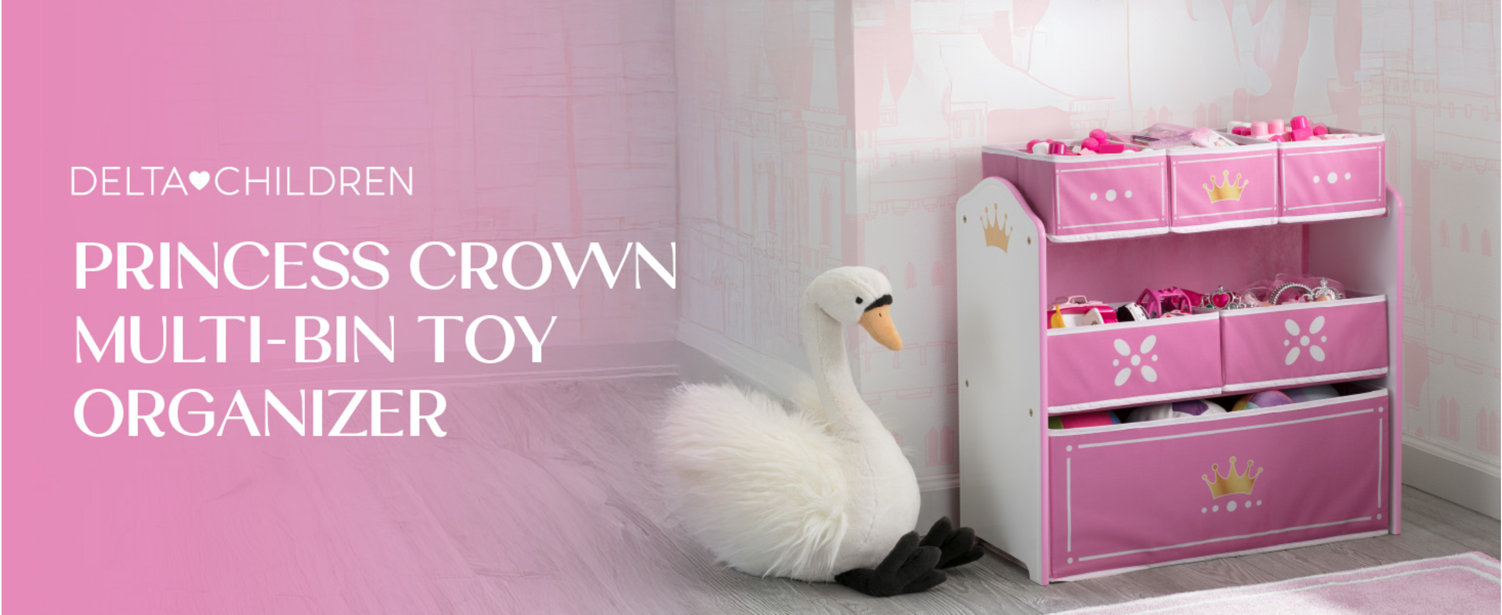 Delta Children Princess Crown 6 Bin Storage Toy Organizer White