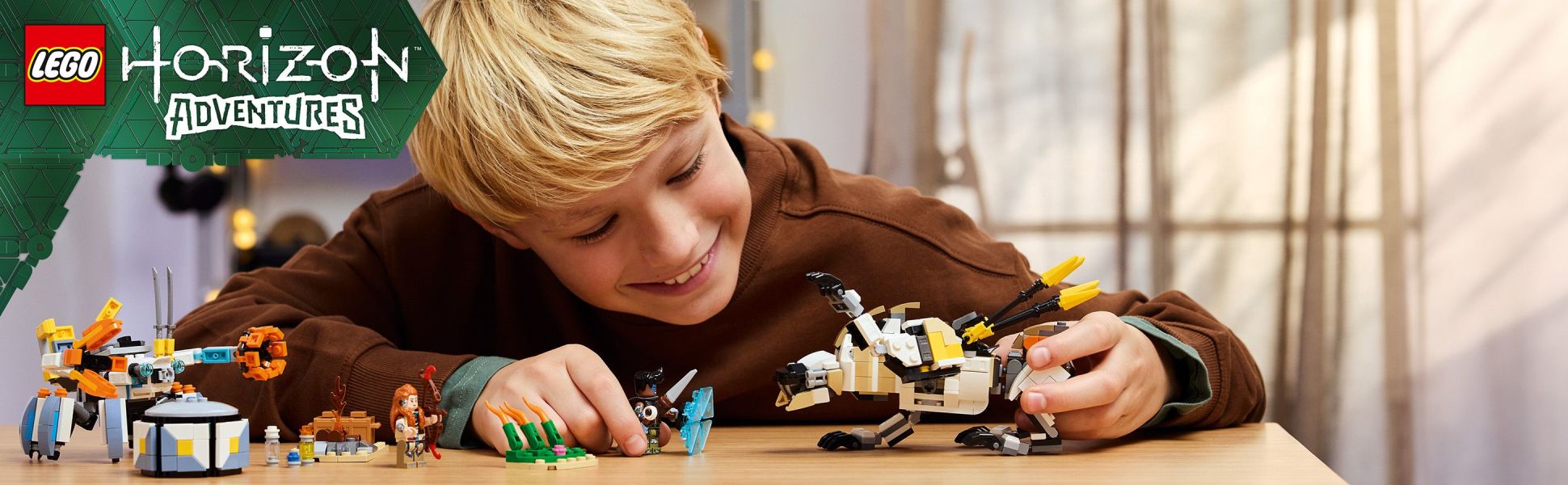 Kids join Aloy and Varl for real-world LEGO Horizon Adventures as they take on 2 mega machines: Shell-Walker and Sawtooth.