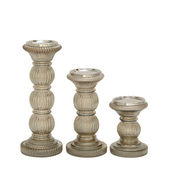 Novogratz Gray Glass Handmade Turned Style Pillar Candle Holder (Set of 3)  24648 - The Home Depot