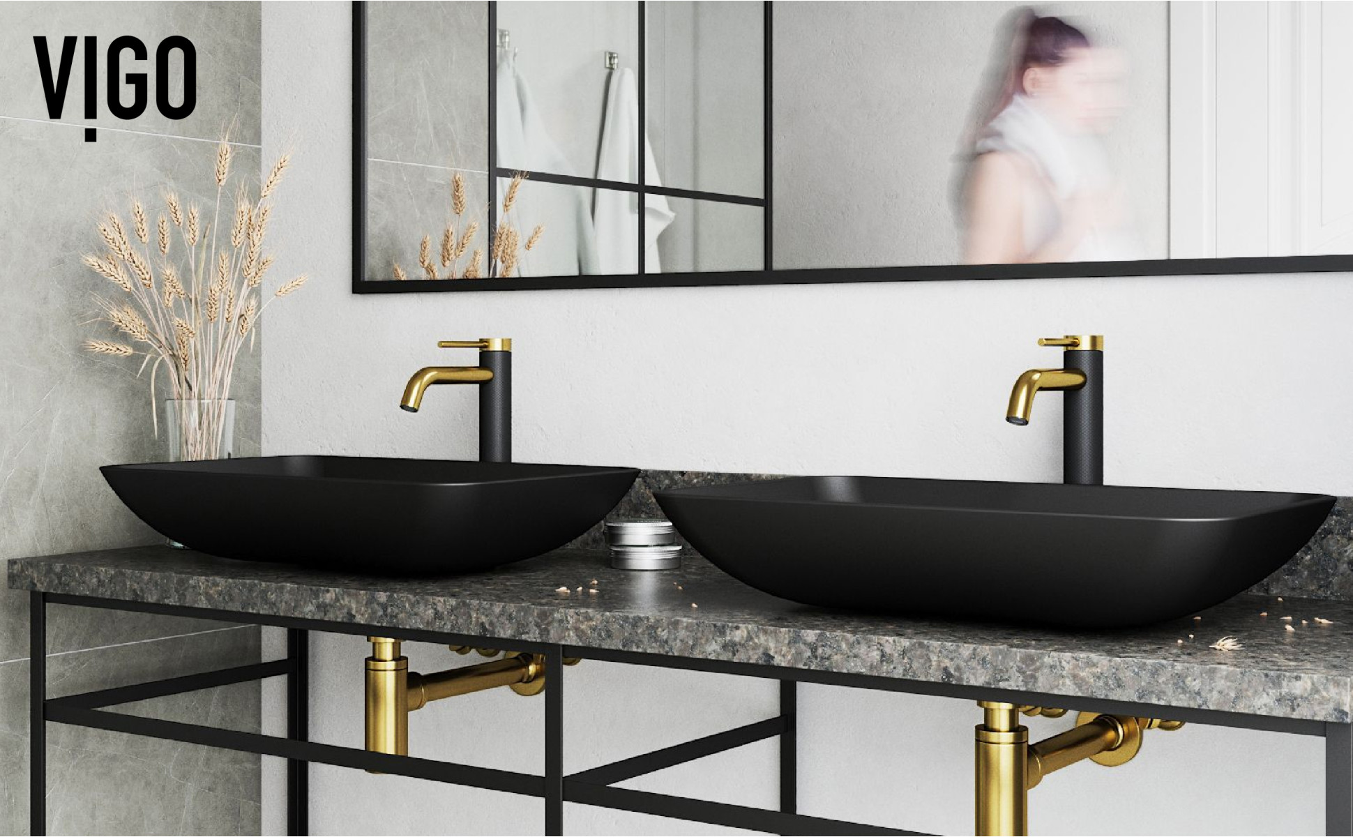 Davivy 23.6'' X 13.4'' Matte Black Vessel Sink With Pop Up Drain,Rectangle Bathroom Sink With Gold Trim,Bathroom Sinks Above Counter,Counter Top Sink,Ceramic Vessel Sinks For Bathrooms - View #5