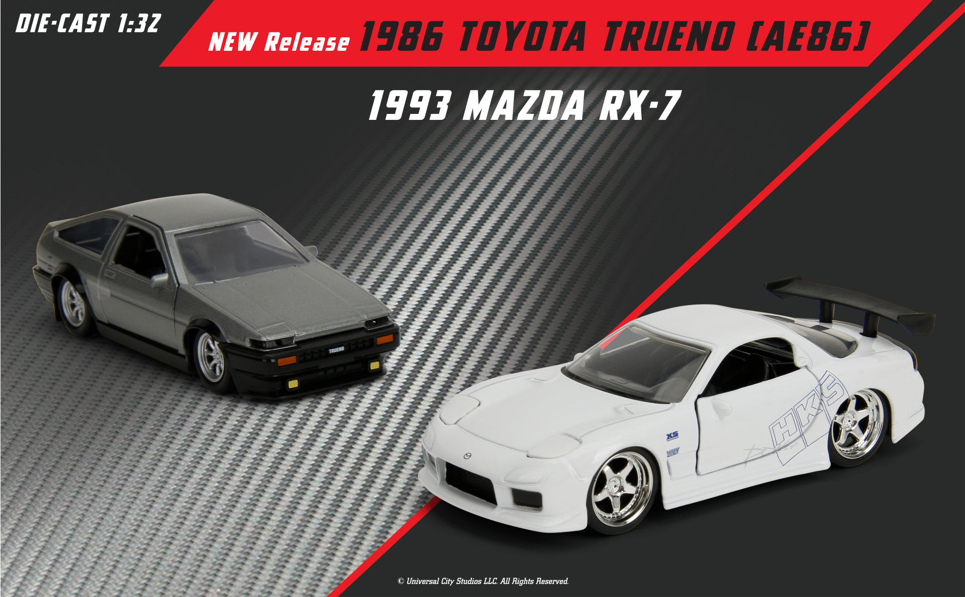 頭文字 D MAZDA RX-7 & TOYOTA TRUENO Jada Fast & Furious 1:32 Legacy Twin Pack, 1986 Toyota