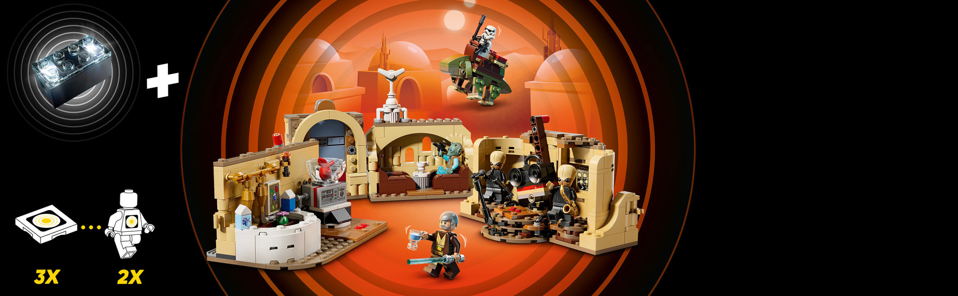 Add a SMART Brick from sets 75421, 75423 or 75427 (sold separately) to activate interactive music, lights, singing and sound effects.
