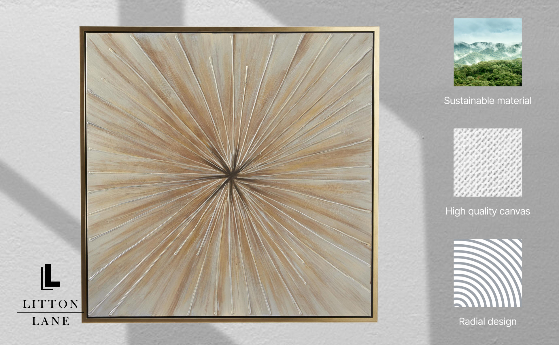 Litton Lane 1- Panel Starburst Radial Framed Wall Art with Gold