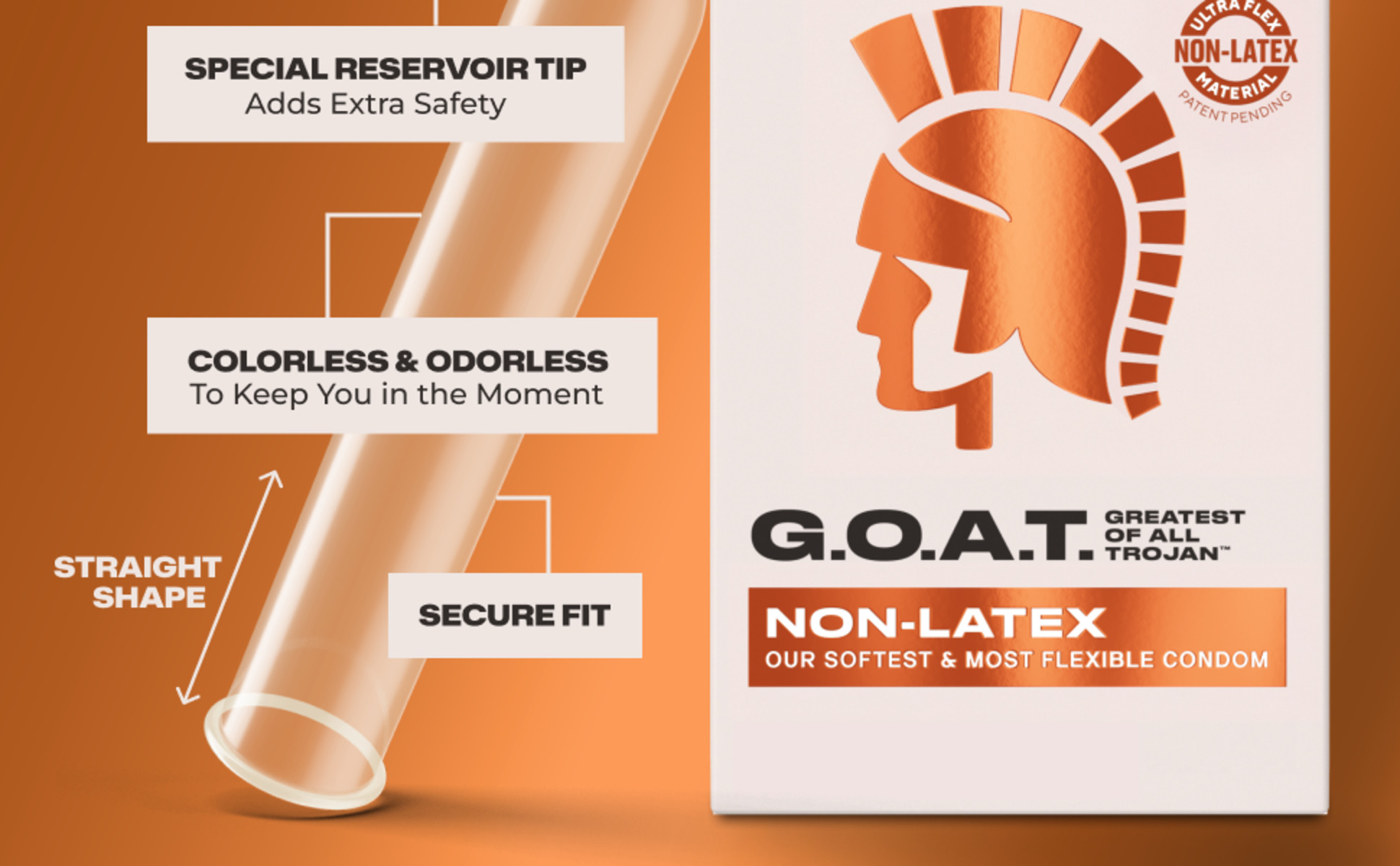 Trojan G.O.A.T. Latex-Free Lubricated Condoms for Men, Patent Pending Ultra  Flex Non-Latex Material, Soft, Strong, Odorless & Colorless, 10 Count