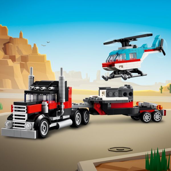 LEGO Creator 3 en 1 Camión Plataforma con Helicóptero 31146