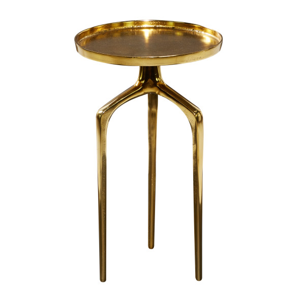 DecMode Contemporary Aluminum Round Tripod Side Table with Shiny Gold  Finish, 13W x 22H