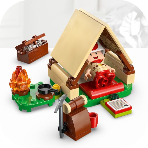 Build a tent and bonfire for Captain Toad.
