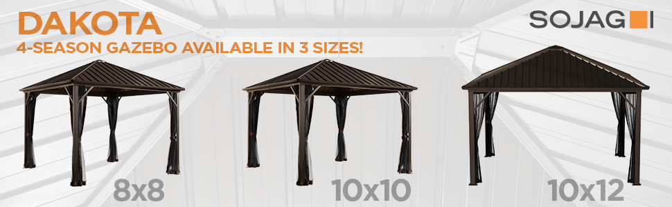 SOJAG Dakota 4-Season Gazebo  – Available in 3 Sizes! 8x8, 10x10, 10x12