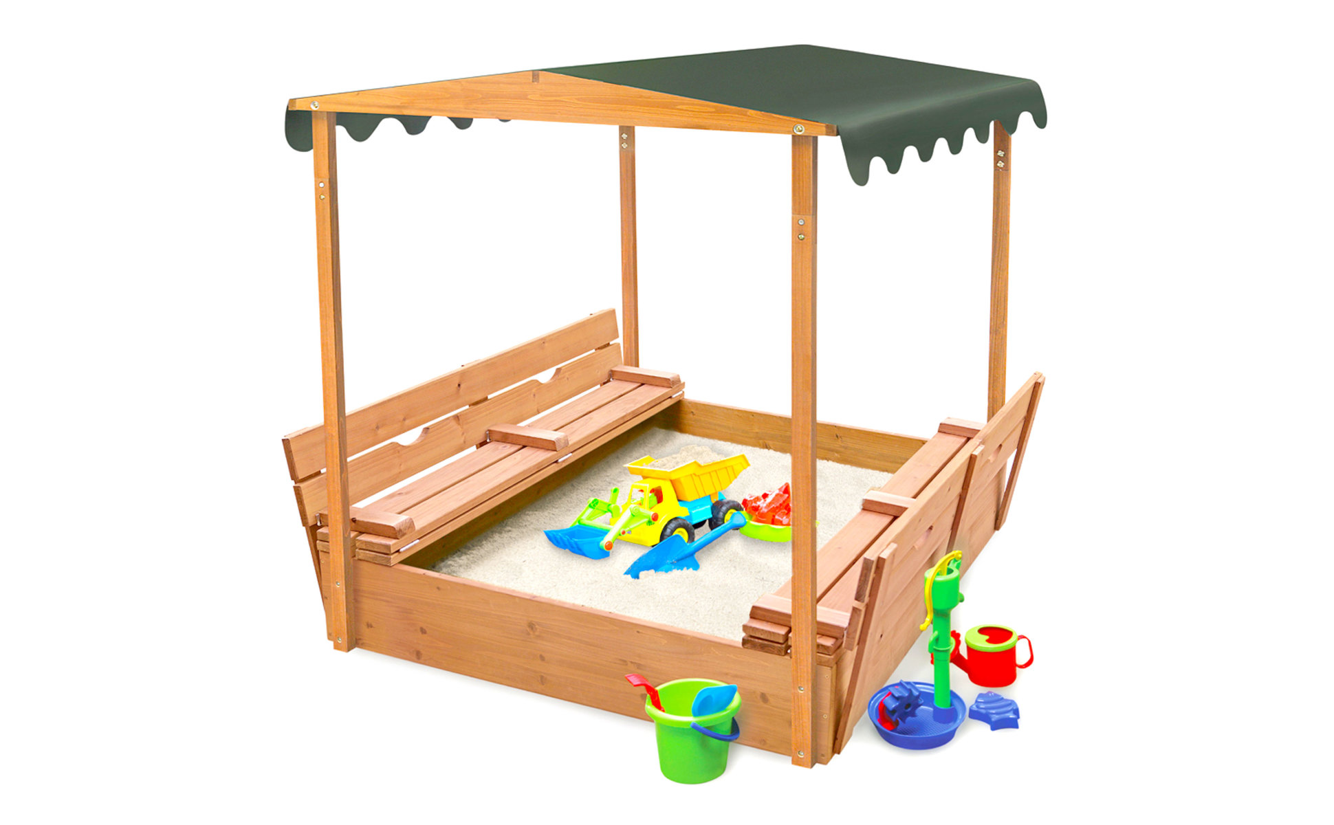 Badger Basket Covered Cedar Sandbox with Canopy & Benches 46.5