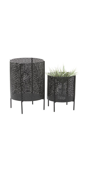 ( Set of 2 ) Black Metal Contemporary Planter, 30, 36 - 51971