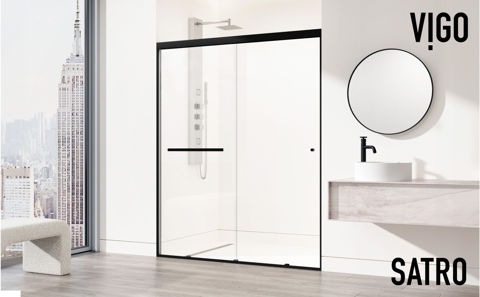 VIGO Satro 56 to 60 in. W x 74 in. H Double-Sliding Framed Door in