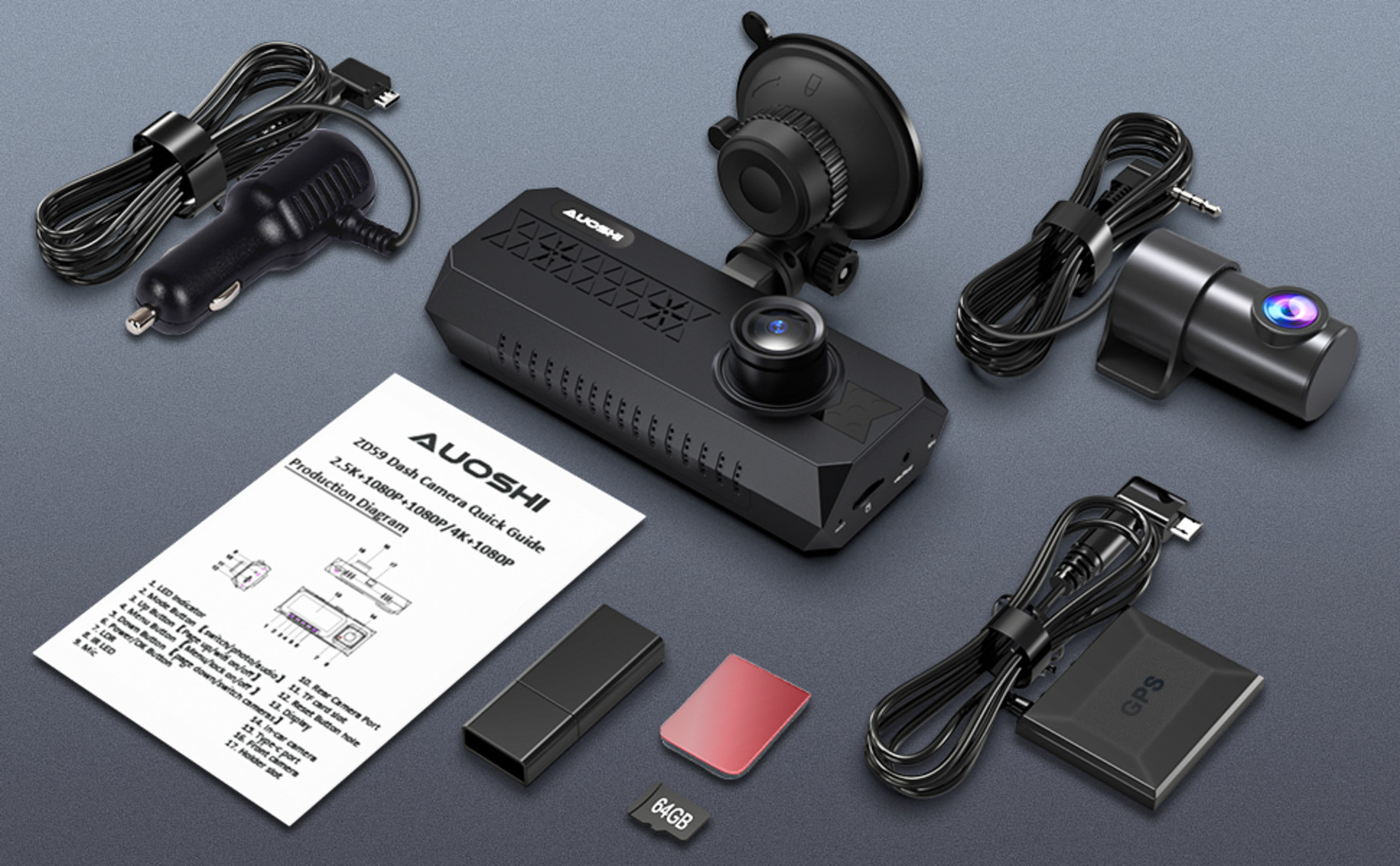 AMEIFU 3 Channel 4K Dash Cam Built-in WiFi GPS,4K+1080P Dash Cam Front –  Ameifu