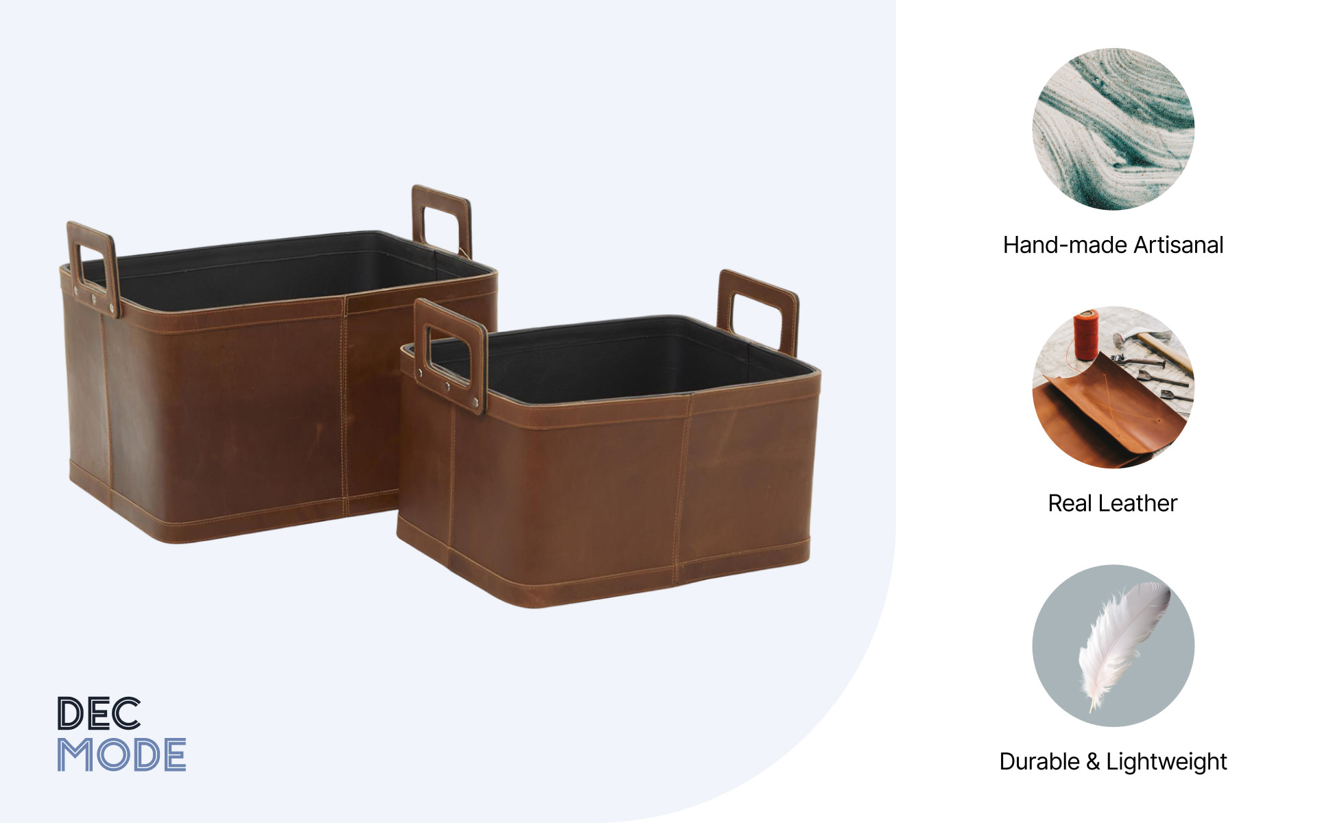 Brown Basket デモセット DecMode Brown Leather Storage Baskets - Organization