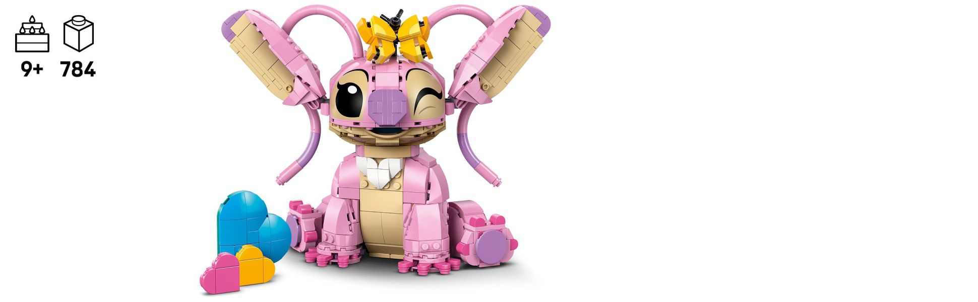 Kids can build Disney’s Angel, a butterfly and 3 ‘floating’ hearts, to play with or display with Stitch (sold separately).
