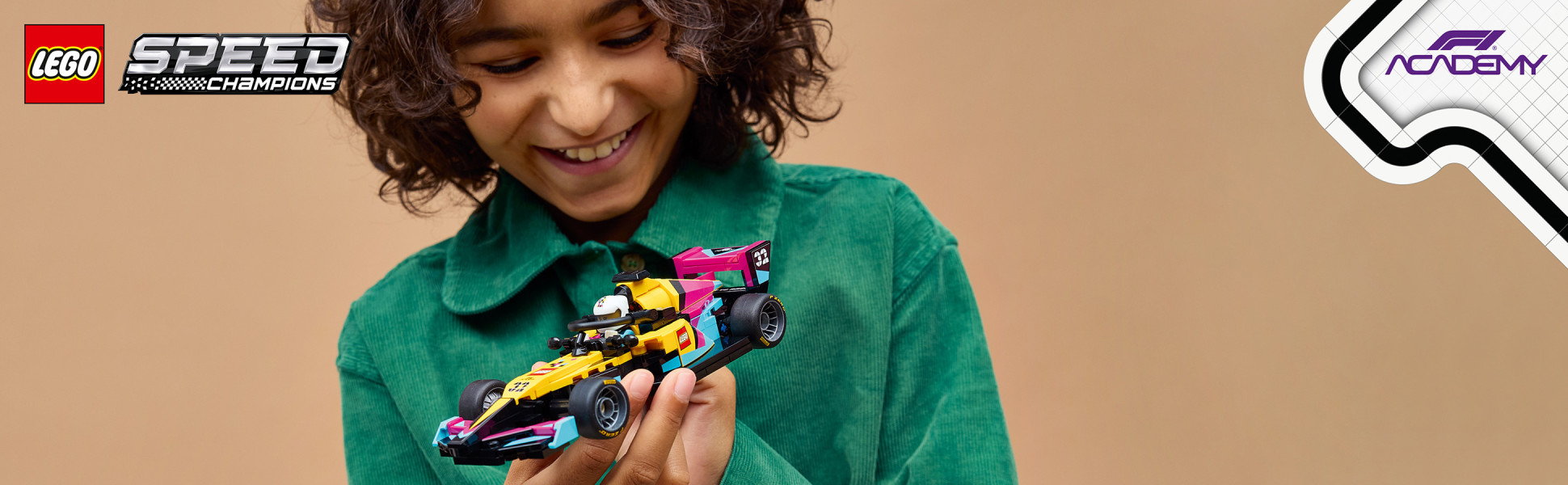Racing fans can build, play with and display this F1 ACADEMY LEGO Race Car toy car with 1 female minifigure.