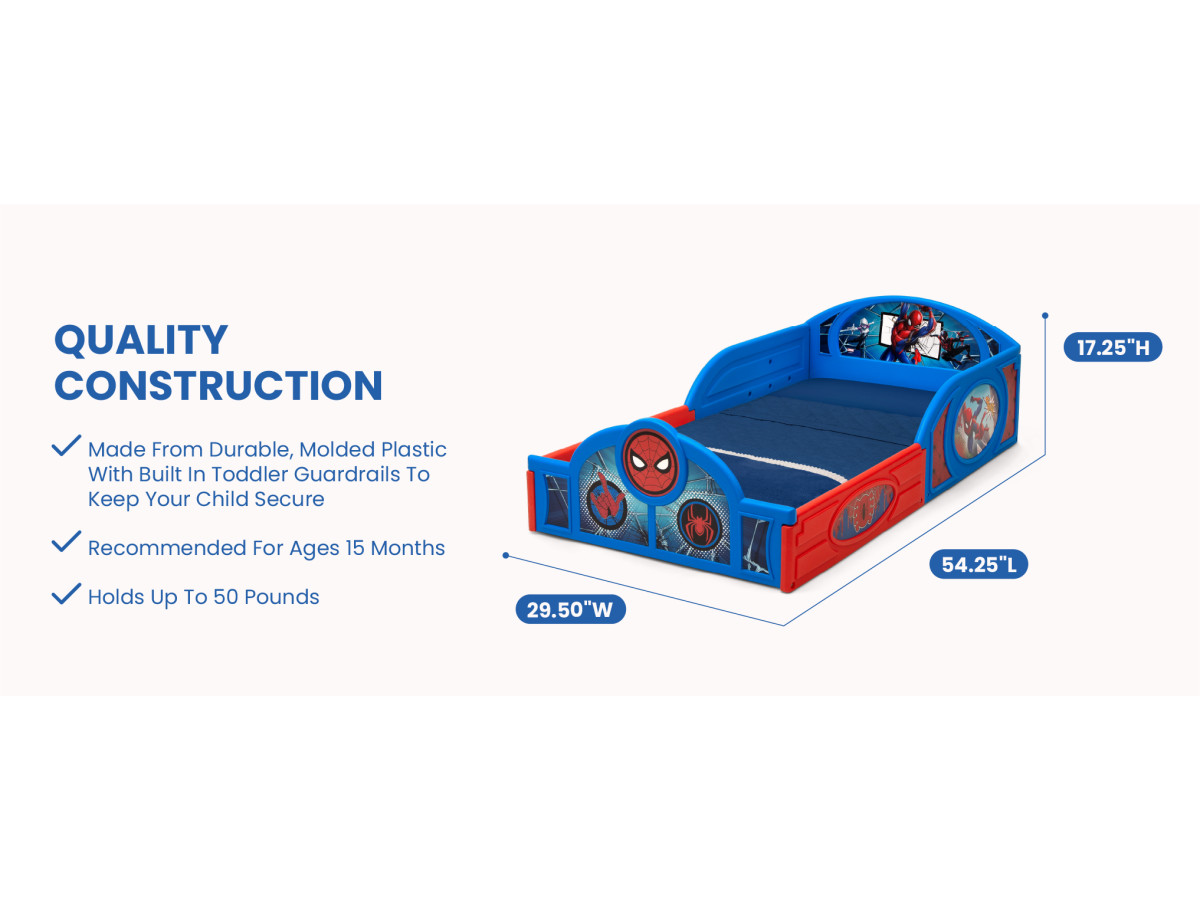 Marvel Spider-Man Toddler Bed With Built-In Safety Guardrails – Multicolor Plastic Bed Frame, Standard Crib Mattress Fit