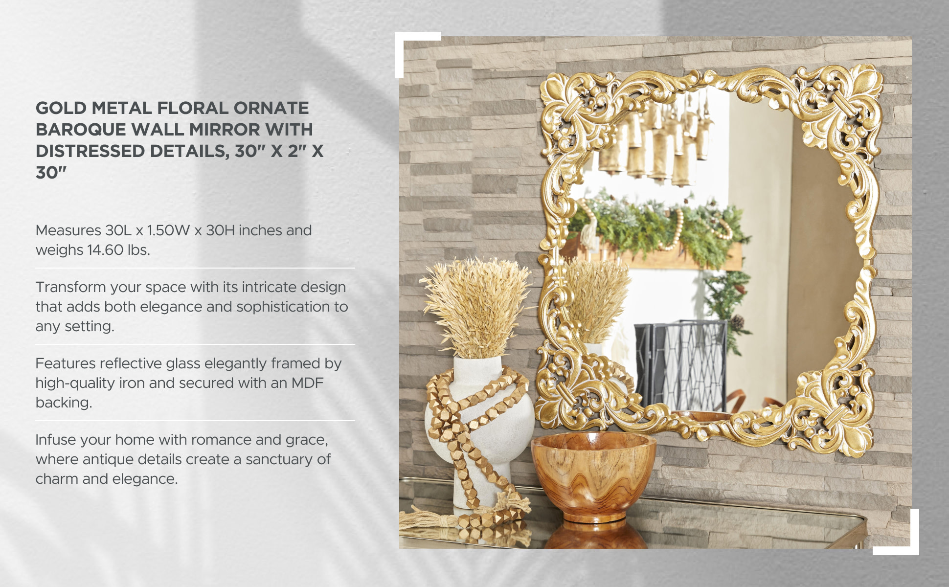 Litton Lane 30 in. x 30 in. Carved Acanthus Square Framed