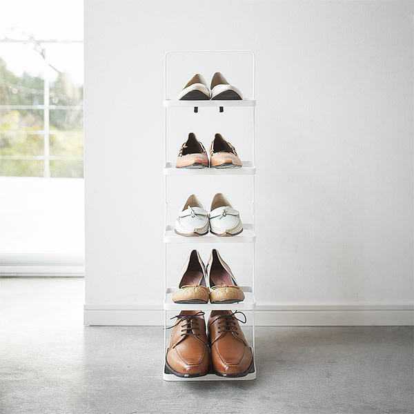 Yamazaki Tower 6-Tier Wood Top Shoe Rack - White