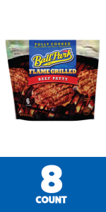 Ball Park Fully-Cooked Flame Grilled Beef with Cheese and Bacon Patties, Frozen, Resealable Package