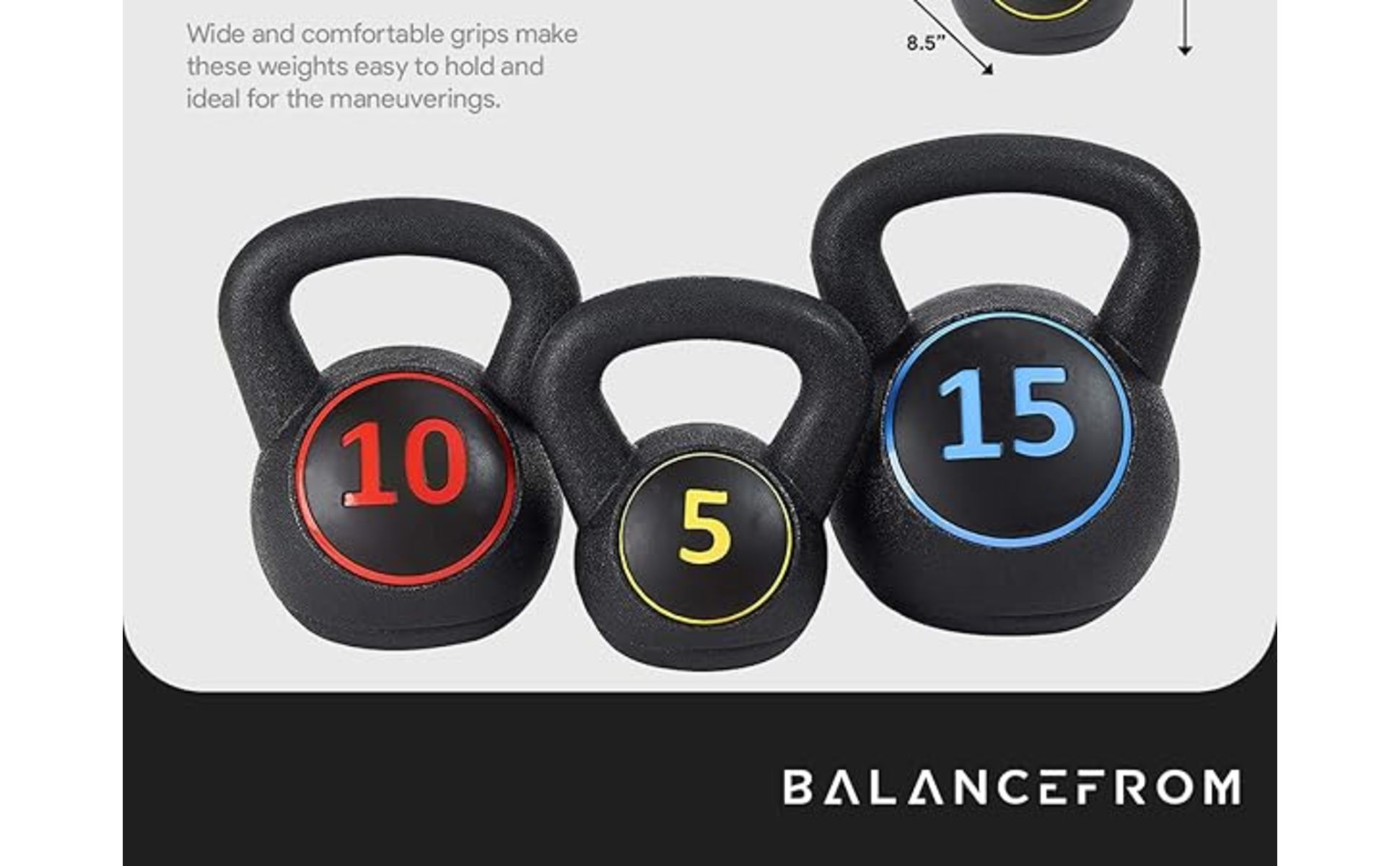 BalanceFrom Set of 3 Vinyl Kettlebell with 5-, 10-, and 15-Pound