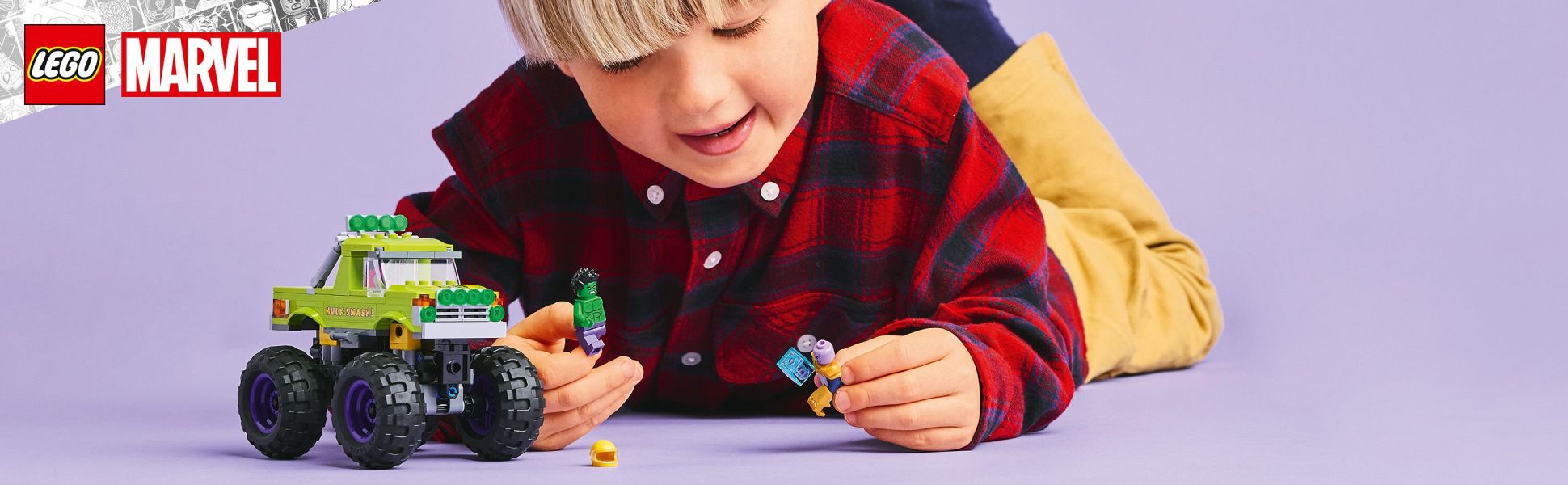 With large wheels and shock-absorbing suspension, nothing gets in the way of Hulk’s supersized smashmobile – not even Thanos.