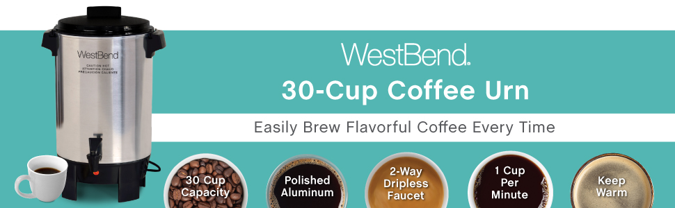 West Bend 58030 30-Cup Commercial Polished Urn, Aluminum - Walmart.com