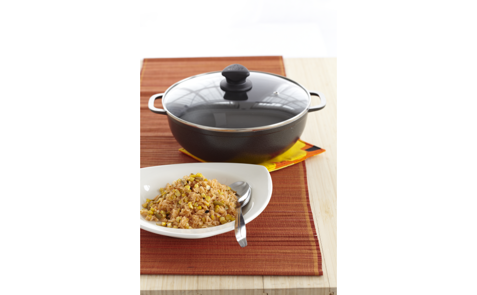 Nonstick Aluminum Wide Shallow Braiser Cooking Pot Casserole Dutch Oven  Paellla Pan Caldero with Tempered Glass Lid 12