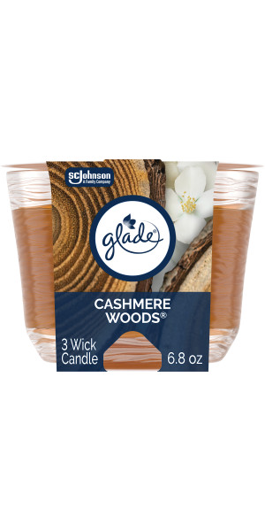 Glade 3-Wick Candle, Comforting Cashmere Woods, 6.8 oz