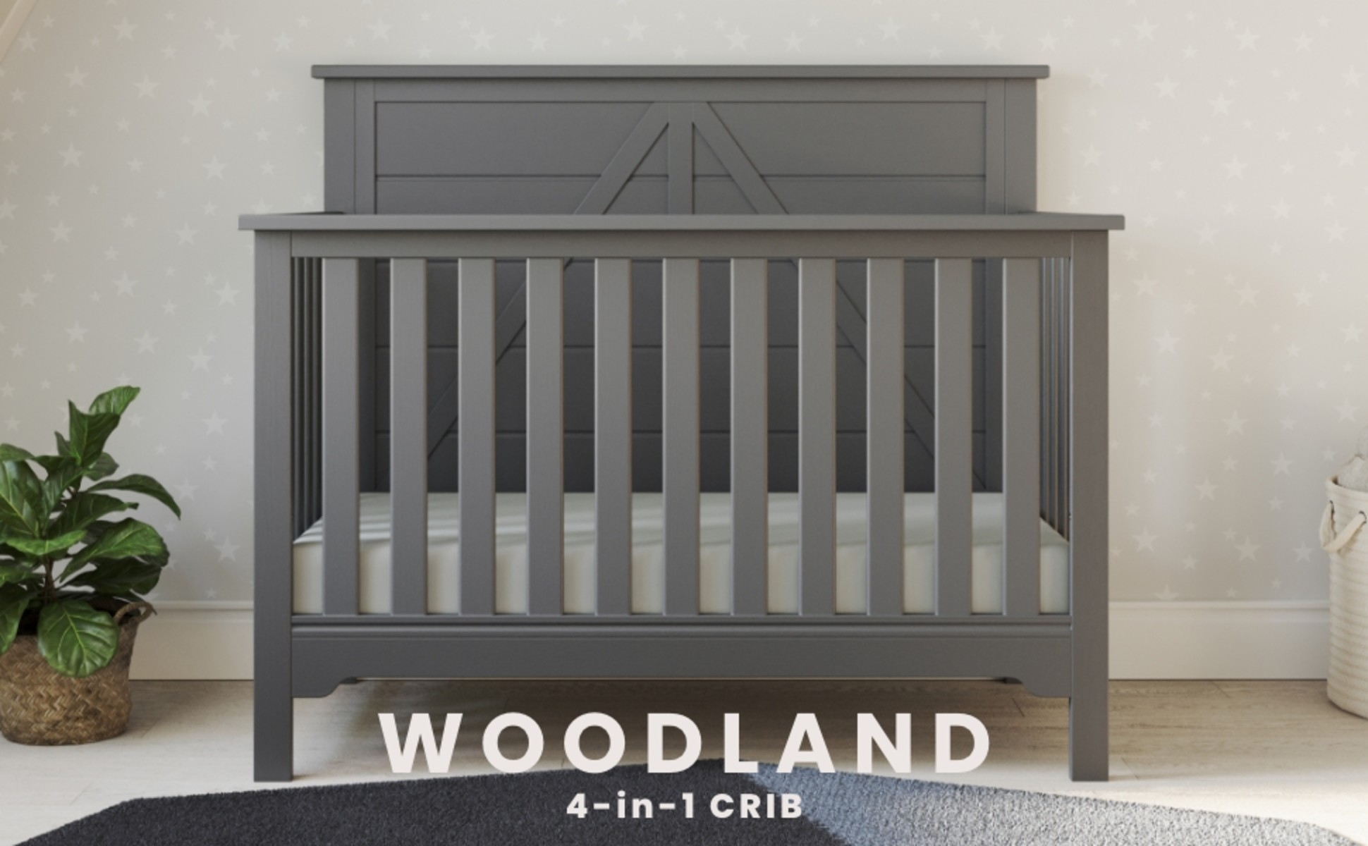 Oxford Baby Langston 4-in-1 Convertible Crib, Graphite Gray, Wooden Crib 