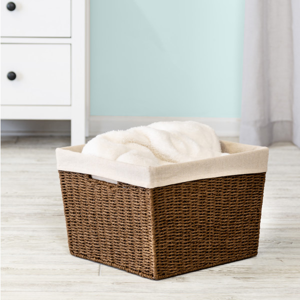 Honey-Can-Do STO-03560 Parchment Cord Basket With Handles And Liner, 10 By 12 By 8-Inch