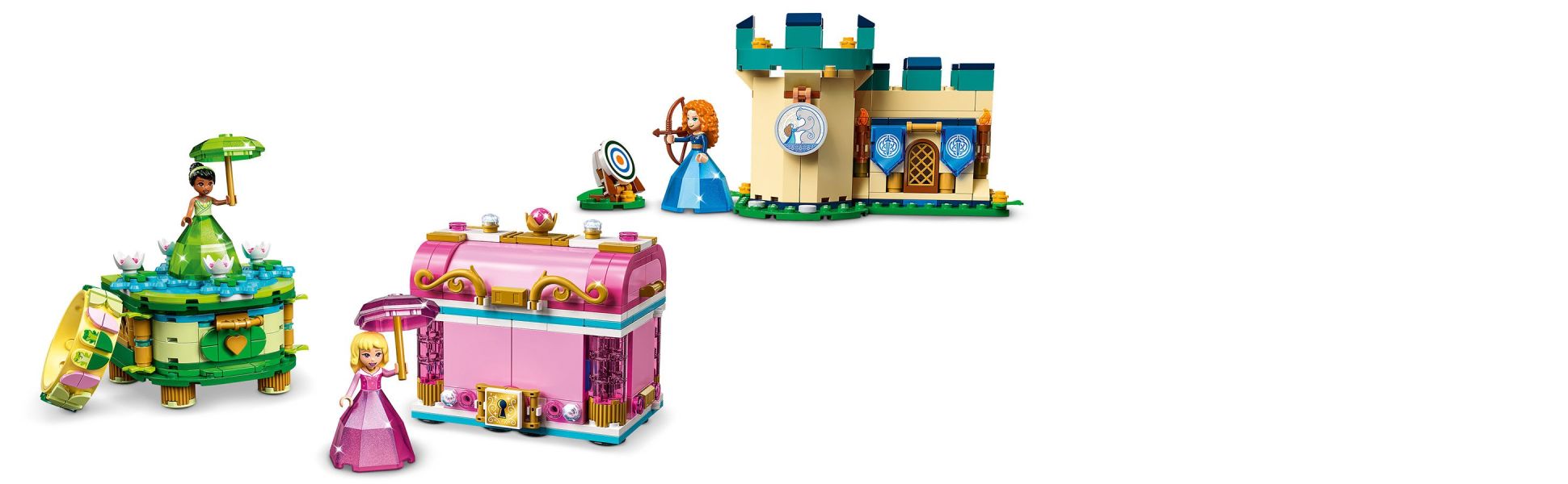 LEGO Disney Princess Aurora, Merida & Tiana's Enchanted Creations 43203  Diamond Dress Set with 2 Buildable Jewelry Boxes, Pencil Holder, DOTS  Bracelet and Mini-Dolls 