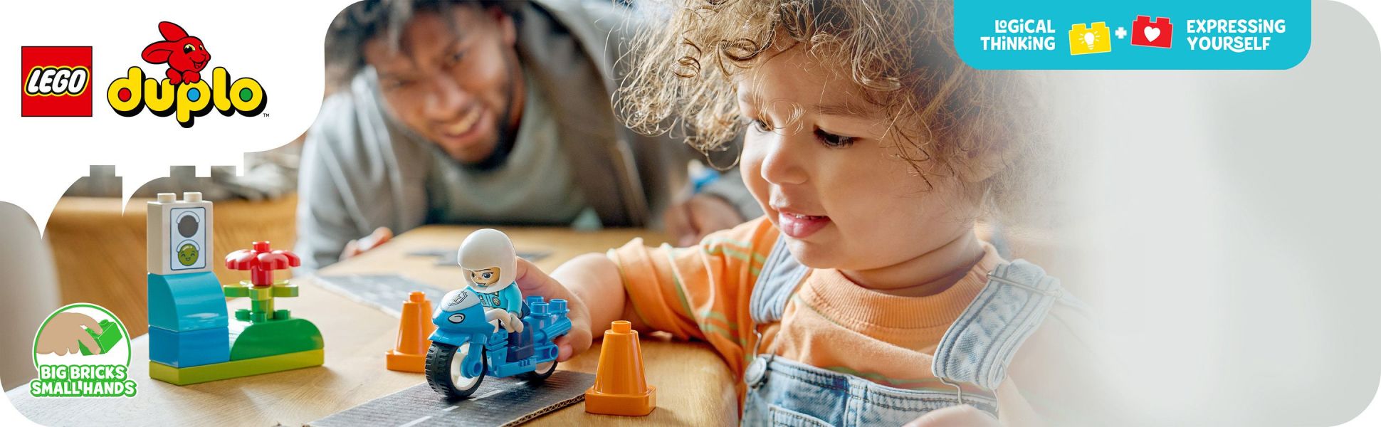 This educational toy can develop toddlers’ fine motor skills and creativity as they play with a colorful police motorcycle.