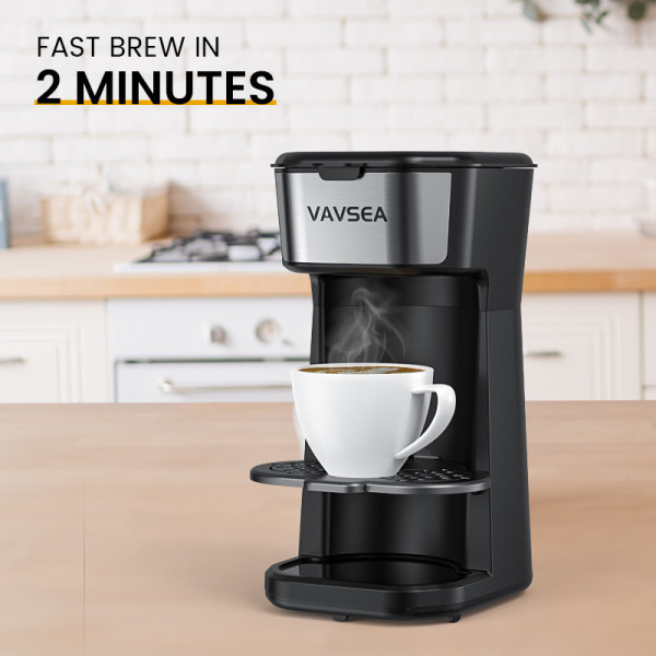 VAVSEA Single-Serve Coffee Maker Brewer 14Oz with Thermal Travel Mug and  Reusable Filter, 600W Personal Coffeemaker for Ground Coffee 