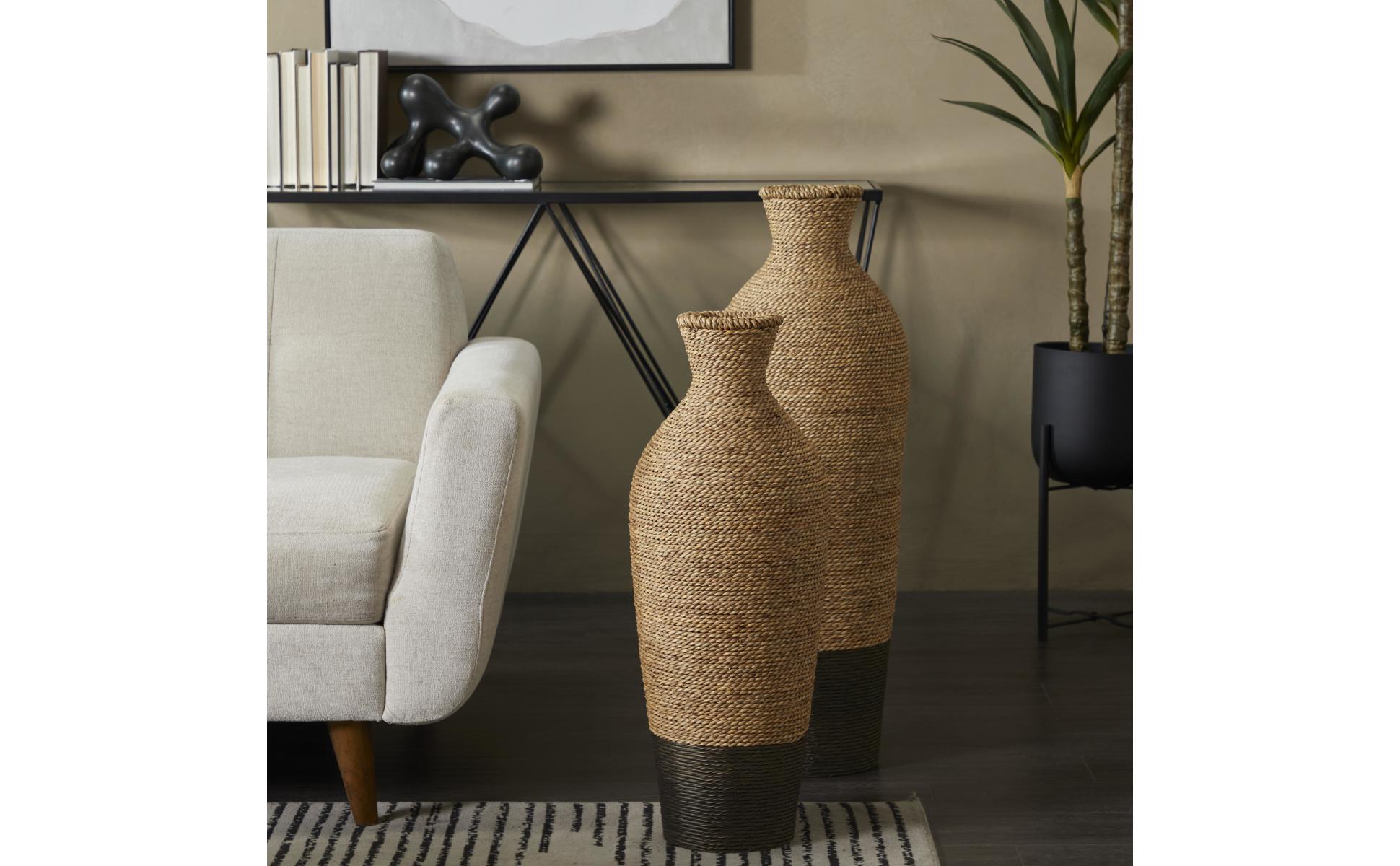 Pagoda Fabric Linen Brown Flock Printed Vases Ming Material by Lorca store Sold by Meter