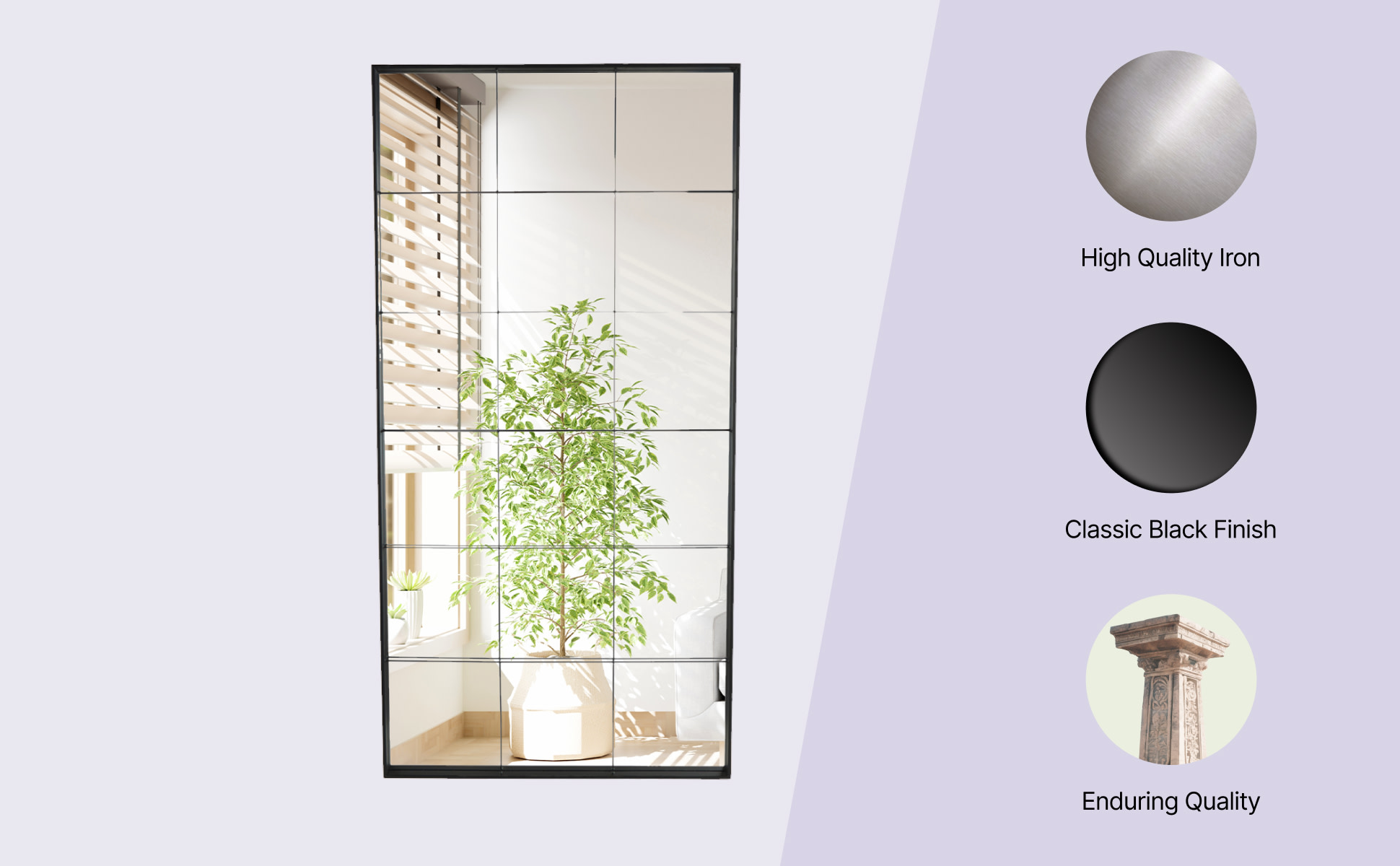 Contemporary Black Metal Floor Mirror