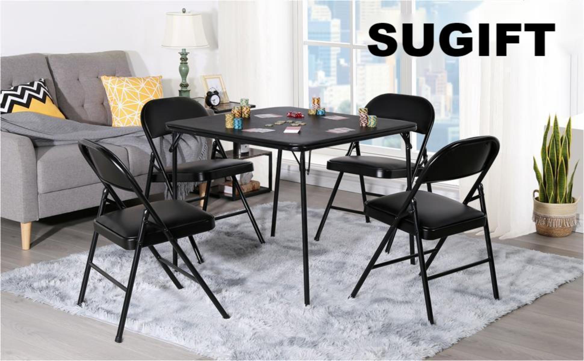 SUGIFT Upholstered Padded Folding Chair (4 Pack), Black 