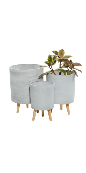 DecMode Fiber Clay Contemporary Planter, White, Set of 3 DecMode Fiber Clay Contemporary Planter, White, Set of 3