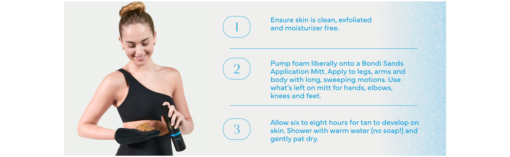 Dark Bondi Sands Self Tanner steps 1 through 3.