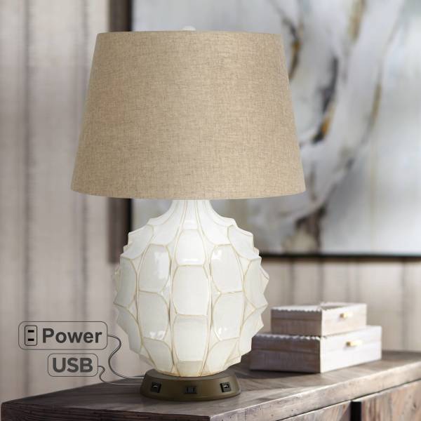 Possini Euro Design Mid Century Modern Table Lamp with USB