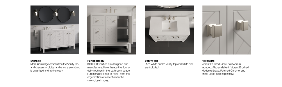 KOHLER Beauxline 36.25in. Single Sink Freestanding Slate Grey Bath Vanity with White Quartz Top Assembled