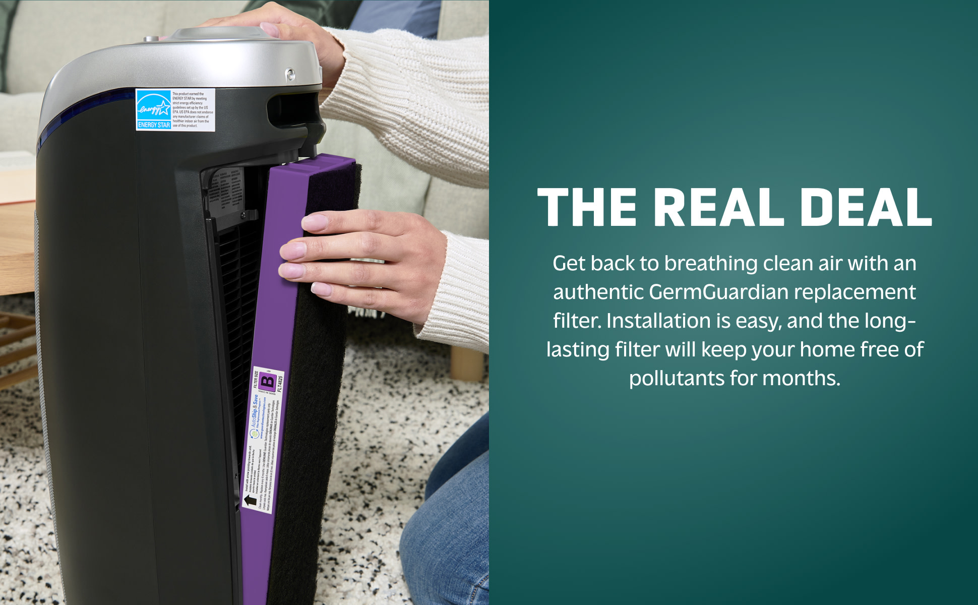 GermGuardian Air Purifier Replacement Filter B, FLT4825, HEPA Pure, AC4820, AC4825