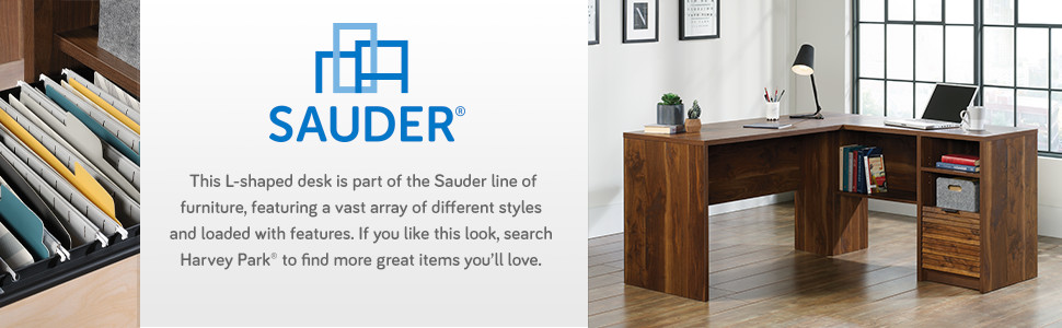 Sauder Harvey Park® Mid-Century Modern L-Shaped Office Desk 426509